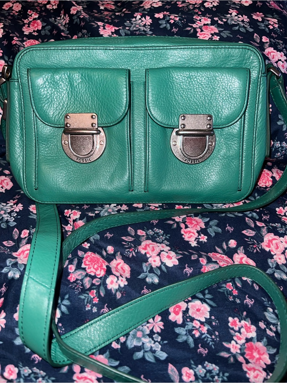 Fossil Green Leather Riley Crossbody Bag